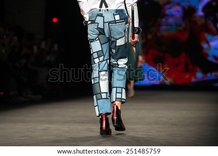 BARCELONA - FEB 2: A model walks the runway for the Brain and Beast collection at the 080 Barcelona Fashion Week 2015 Fall Winter on February 2, 2015 in Barcelona, Spain.