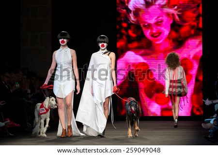 BARCELONA - FEB 2: Models walk the runway for the Brain and Beast collection at the 080 Barcelona Fashion Week 2015 Fall Winter on February 2, 2015 in Barcelona, Spain.