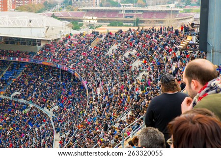BARCELONA - FEB 21: Supporters at the Camp Nou Stadium in the football match between Futbol Club Barcelona and Malaga of the Spanish BBVA League on February 21, 2015 in Barcelona, Spain.