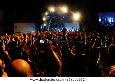 BARCELONA - JUN 14: Crowd from a concert at Sonar Festival on June 14, 2014 in Barcelona, Spain.