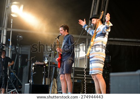 BARCELONA - JUN 13: Whomadewho (band) performs at Sonar Festival on June 13, 2014 in Barcelona, Spain.