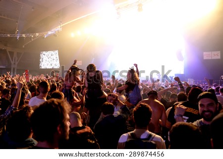 BARCELONA - JUN 19: Crowd in a concert at Sonar Festival on June 19, 2015 in Barcelona, Spain.