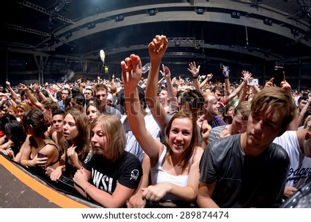 BARCELONA - JUN 19: Crowd cheering at Sonar Festival on June 19, 2015 in Barcelona, Spain.