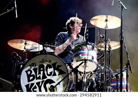 BARCELONA - MAY 28: The drummer of The Black Keys (rock band) performs at Primavera Sound 2015 Festival on May 28, 2015 in Barcelona, Spain.