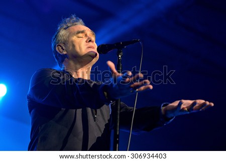BARCELONA - OCT 10: Morrissey (singer of The Smiths) performs at Sant Jordi Club (venue) on October 10, 2014 in Barcelona, Spain.