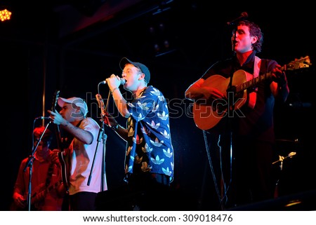 BENICASSIM, SPAIN - JUL 16: DMA'S (pop rock band) in concert at FIB Festival on July 16, 2015 in Benicassim, Spain.