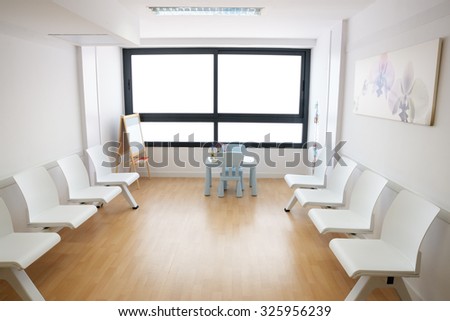 BARCELONA - SEP 22: Waiting room in a clinic with empty chairs on September 22, 2015 in Barcelona, Spain.