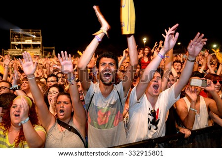 BENICASSIM, SPAIN - JUL 16: Crowd clapping in a concert at FIB Festival on July 16, 2015 in Benicassim, Spain.