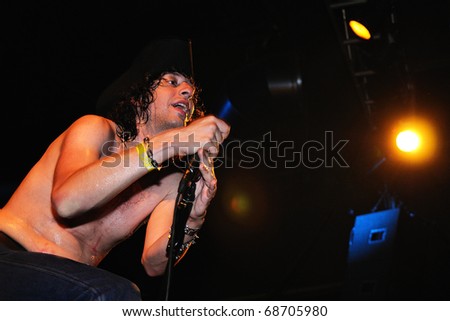BARCELONA, SPAIN - JULY 23: Adam Green performs at Discotheque Razzmatazz on July 23, 2010 in Barcelona, Spain. Jumps over the public several times.