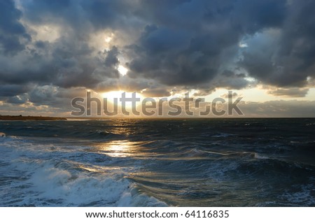 Beautiful sunset on the Black sea. Nature composition.
