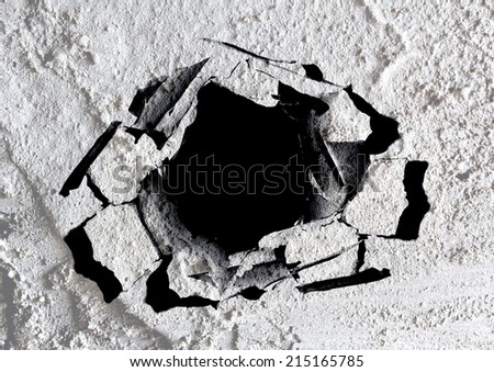 Paper Hole with torn  on Cement wall Background texture