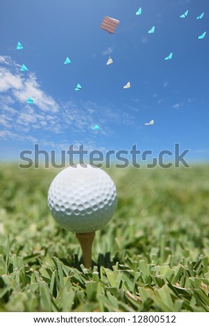 golf ball with kites in the sky