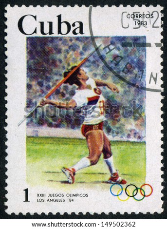 CUBA - CIRCA 1983: stamp printed by Cuba, shows Javelin throw, sport circa 1983