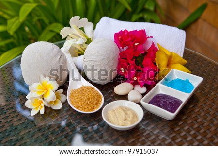 Tropical Spa treatment with flowers frangipani