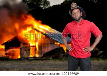 Young attractive male American man firefighter ready for work