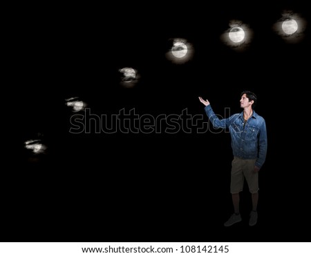 Man showing a series of full moons across the night sky