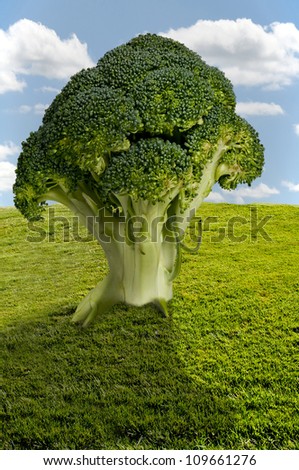 Large tree of delicious and nutritious broccoli in a field