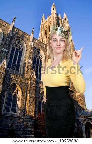 Beautiful young queen woman wearing a crown