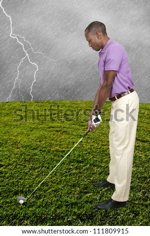 Handsome man playing a round of the sport known as golf