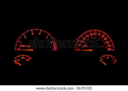 An instrument panel in the dashboard of an automobile.