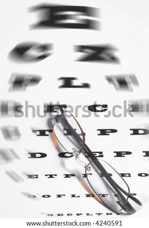 Vision Care Concept - a pair of glasses and eye chart.