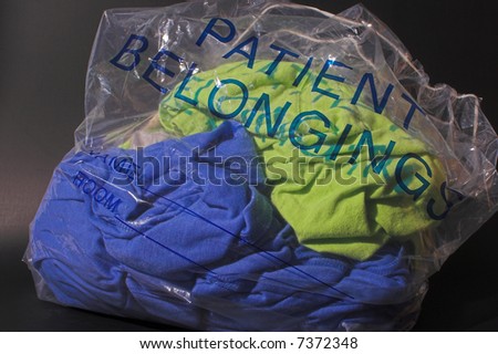 A bag full of a hospital patients belongings.