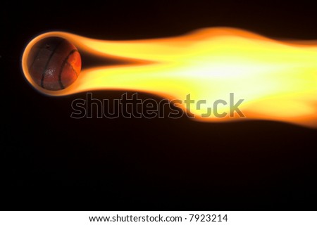 A flaming basketball rocketing across the night sky.