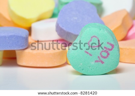 Conversation Hearts Concept of Love. I love you.