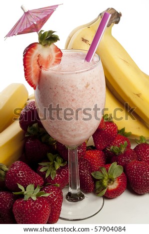 A delicious Strawberry Banana Smoothie or daiquiri