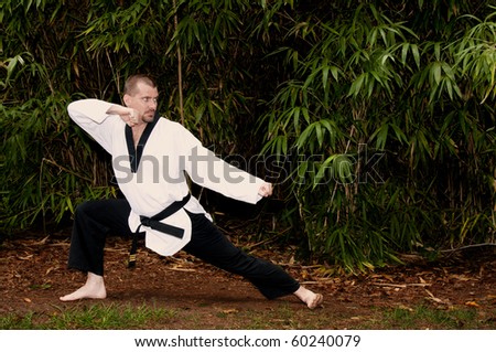 A man practicing his martial arts Karate moves