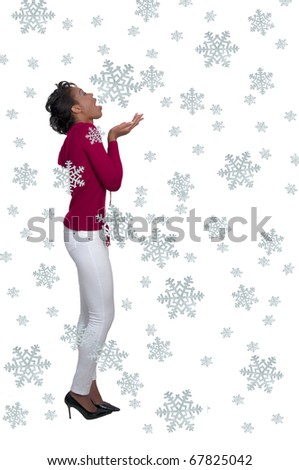 Black Woman Catching Snowflakes on Her Tongue