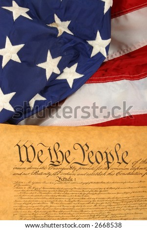 Vertical US Constitution and American Flag