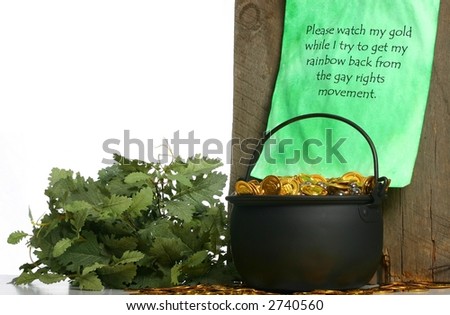 Leprechaun note beside pot of gold