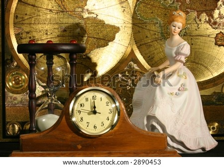 Dancing princes, world map, clock, and hourglass