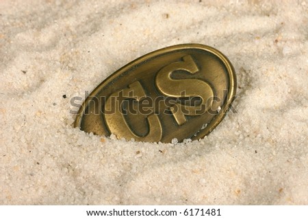 Confederate Civil War Belt Buckle or Sword Belt Plate in the Sand