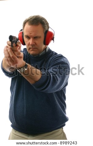 aiming a pistol