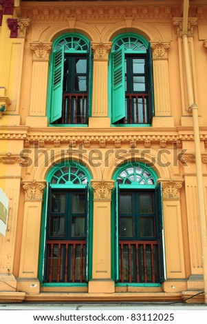 Green wooden windows from singapore china town.