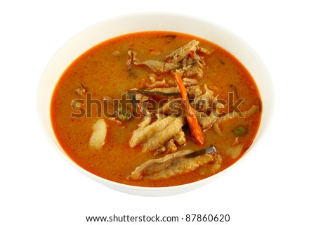 Pork spicy curry of thai people on white background.
