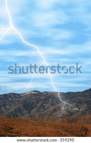 Lightening striking in the desert mountains