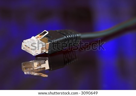 computer ethernet cable on blue background