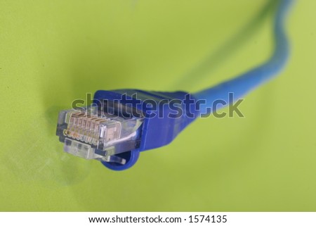 blue network cable on green