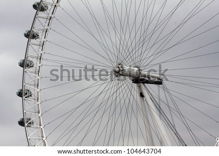 LONDON-MAY 16:View of The London Eye on May 16, 2010 in London, England.A famous tourist attraction at a height of 135 meters (443 ft) and the biggest Ferris wheel in Europe