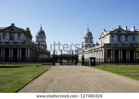 LONDON-MAY 23:Old Royal Naval College on May 23, 2010 in London, England. The Old Royal Naval College in Greenwich, London is  World Heritage Site in Greenwich described by the UNESCO from July 1998