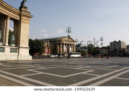 BUDAPEST-JULY 20: Tourists visit Heroes Square on 20 July 2013 in Budapest, Hungary. This square has been UNESCO World Heritage site since 2002.