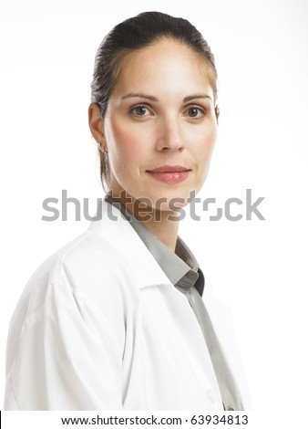 Young woman in lab coat
