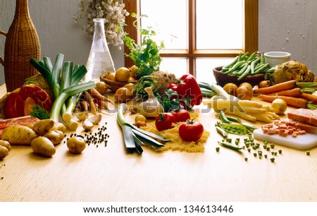 Large group of foods. Meat and vegetable