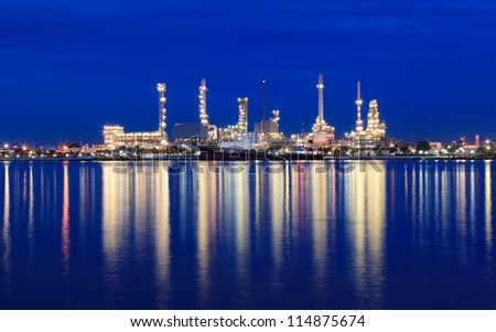 liquid and natural petroleum gas refinery plant area at twilight, Bangkok, Thailand.