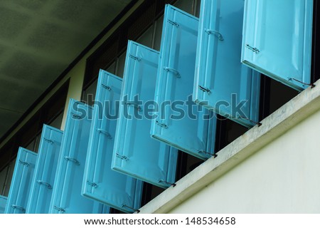 Vintage metal windows at school building, Thailand