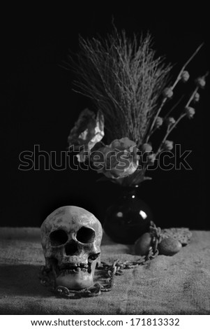 Still life art photography concept on dead with love in chain black and white version
