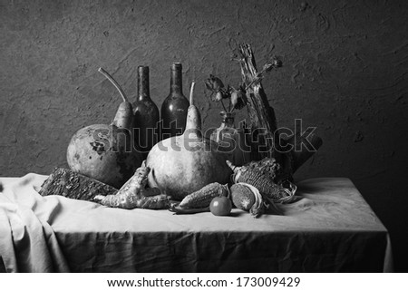 Still life art photography on still life fruits art composition in black and white version